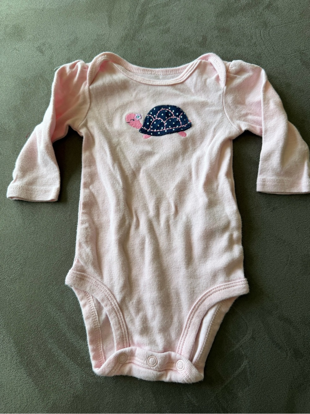 Simple Joys Baby Pink Long-Sleeve One-Piece Bodysuit with Turtle Patch